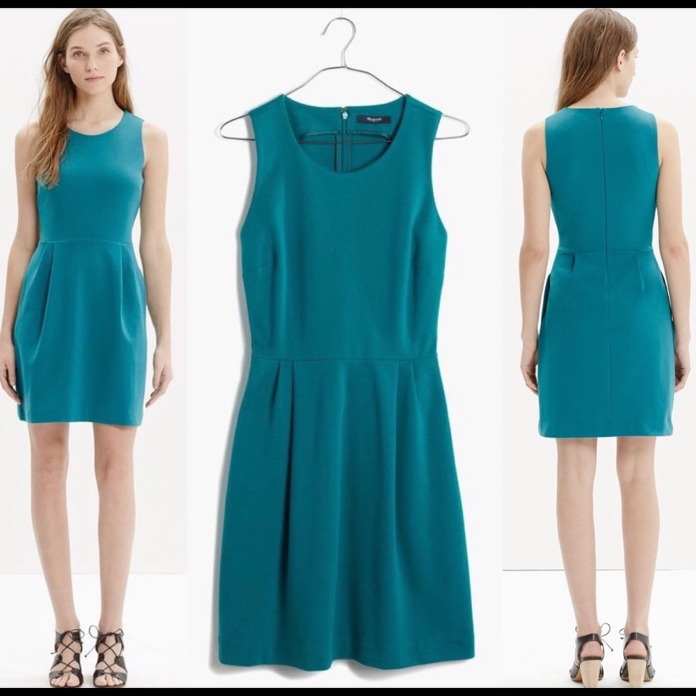 Madewell teal fit and flare dress